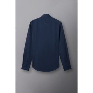 Camicia Uomo 2 Bottoni Button Down Slim Popeline Stretch Unito Blu
