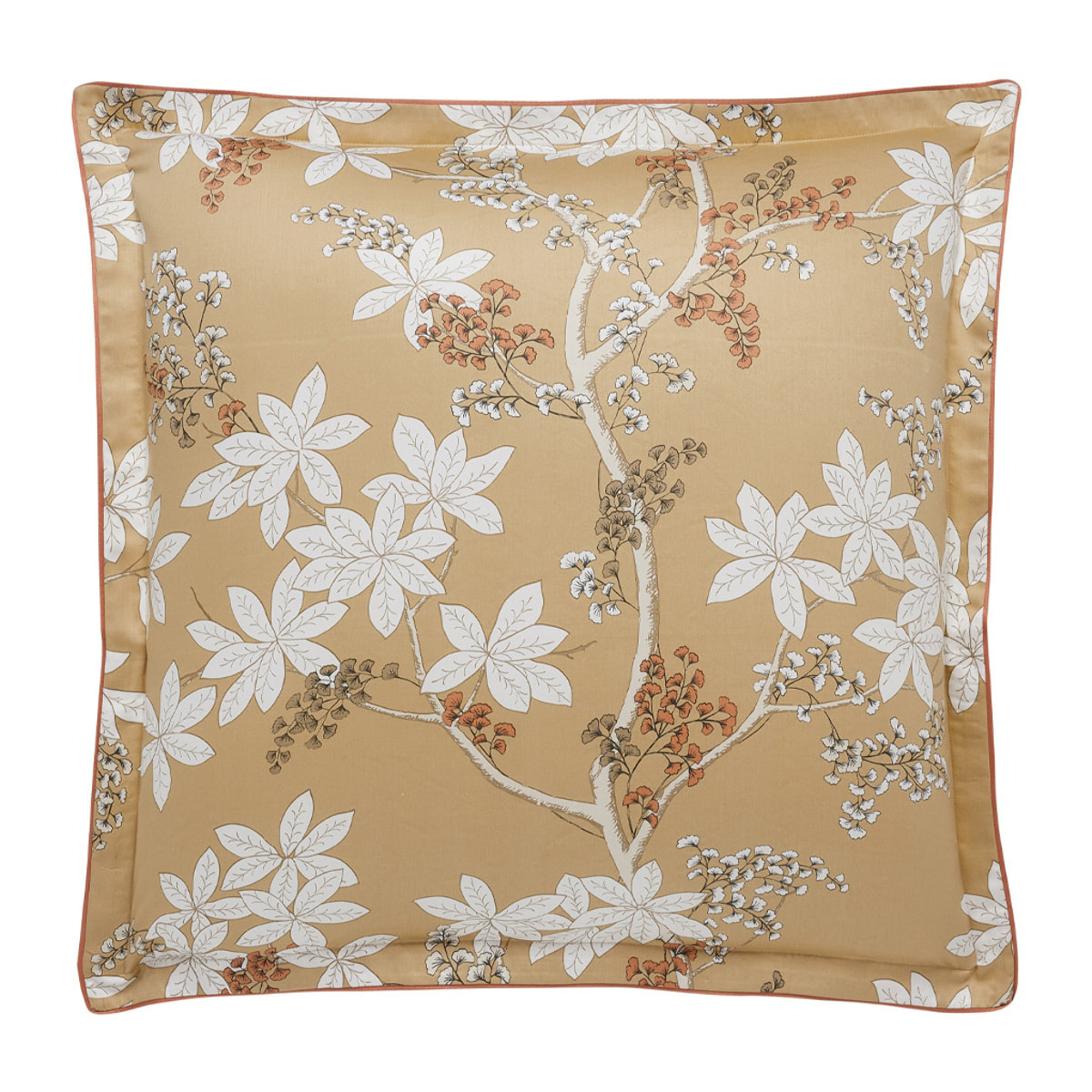 Taie d'oreiller imprimée en satin de coton bio, LÉGENDE, jaune moyen