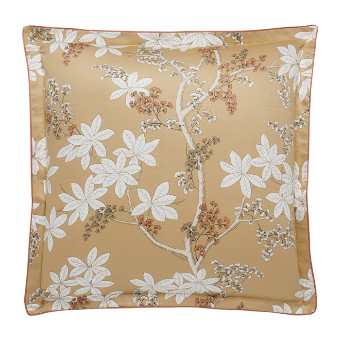 Taie d'oreiller imprimée en satin de coton bio, LÉGENDE, jaune moyen