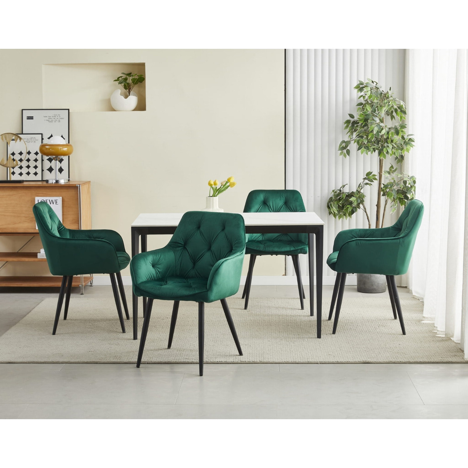 Sedia Jork in Velluto Verde Bosco e Gambe Nere