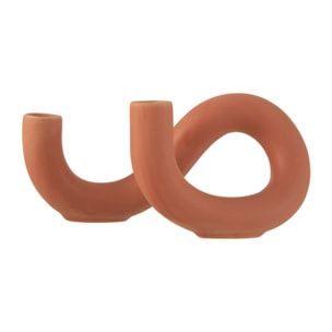 J-Line bougeoir Torsion 2 Bougies - céramique - orange