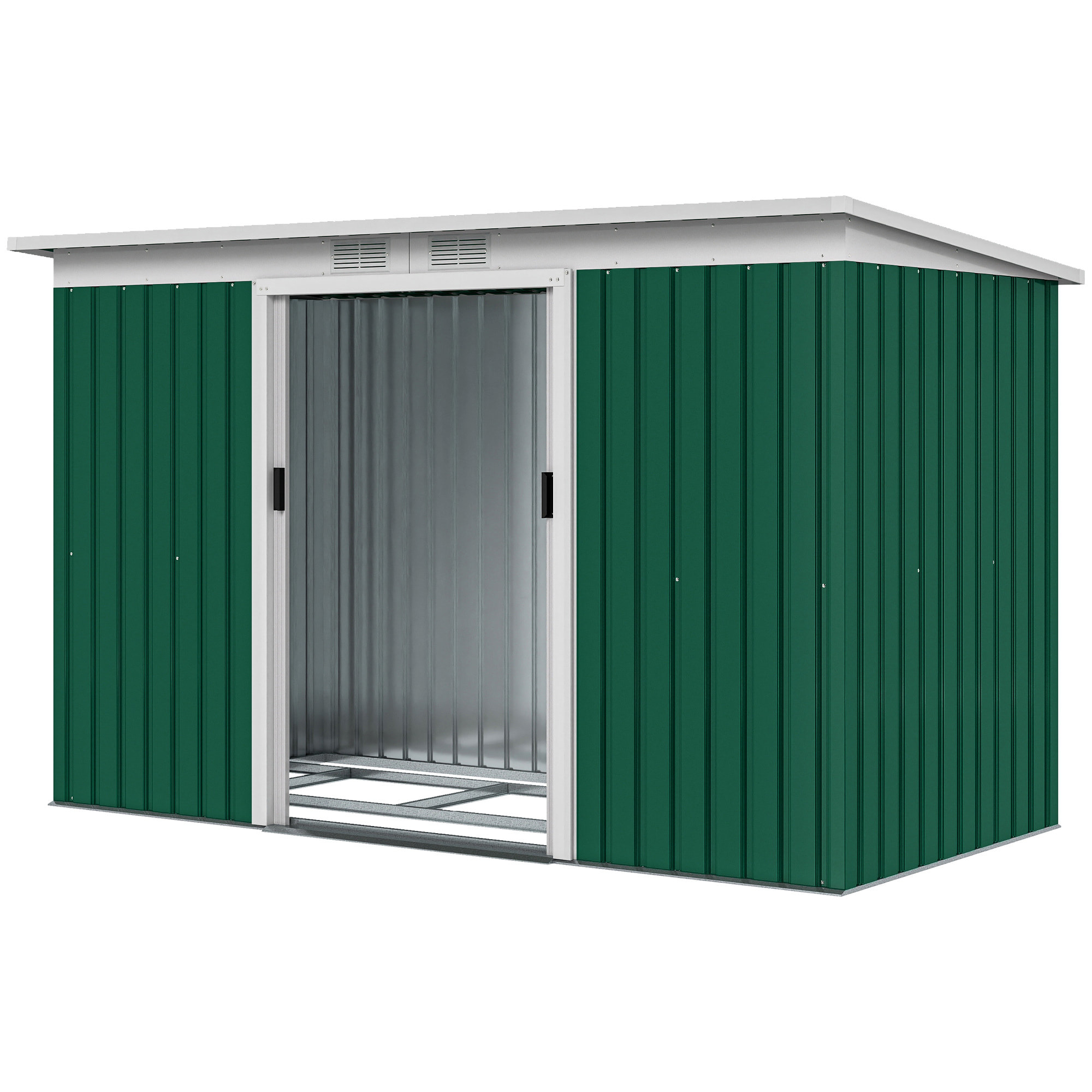 Abri de jardin - remise pour outils - cabanon portes verrouillables - dim. 2,8L x 1,3l x 1,72H m - tôle d'acier vert blanc