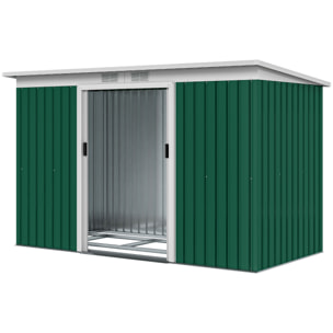 Abri de jardin - remise pour outils - cabanon portes verrouillables - dim. 2,8L x 1,3l x 1,72H m - tôle d'acier vert blanc