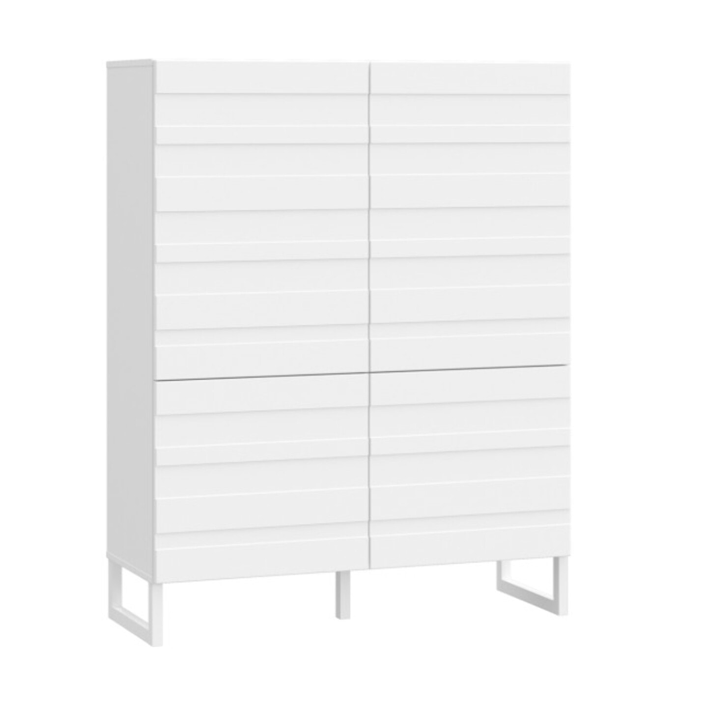 Armoire H140 cm 4 portes texturées blanc mat et pieds luge - BRITANIA