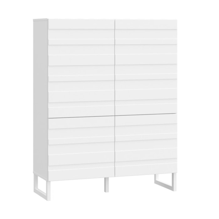 Armoire H140 cm 4 portes texturées blanc mat et pieds luge - BRITANIA