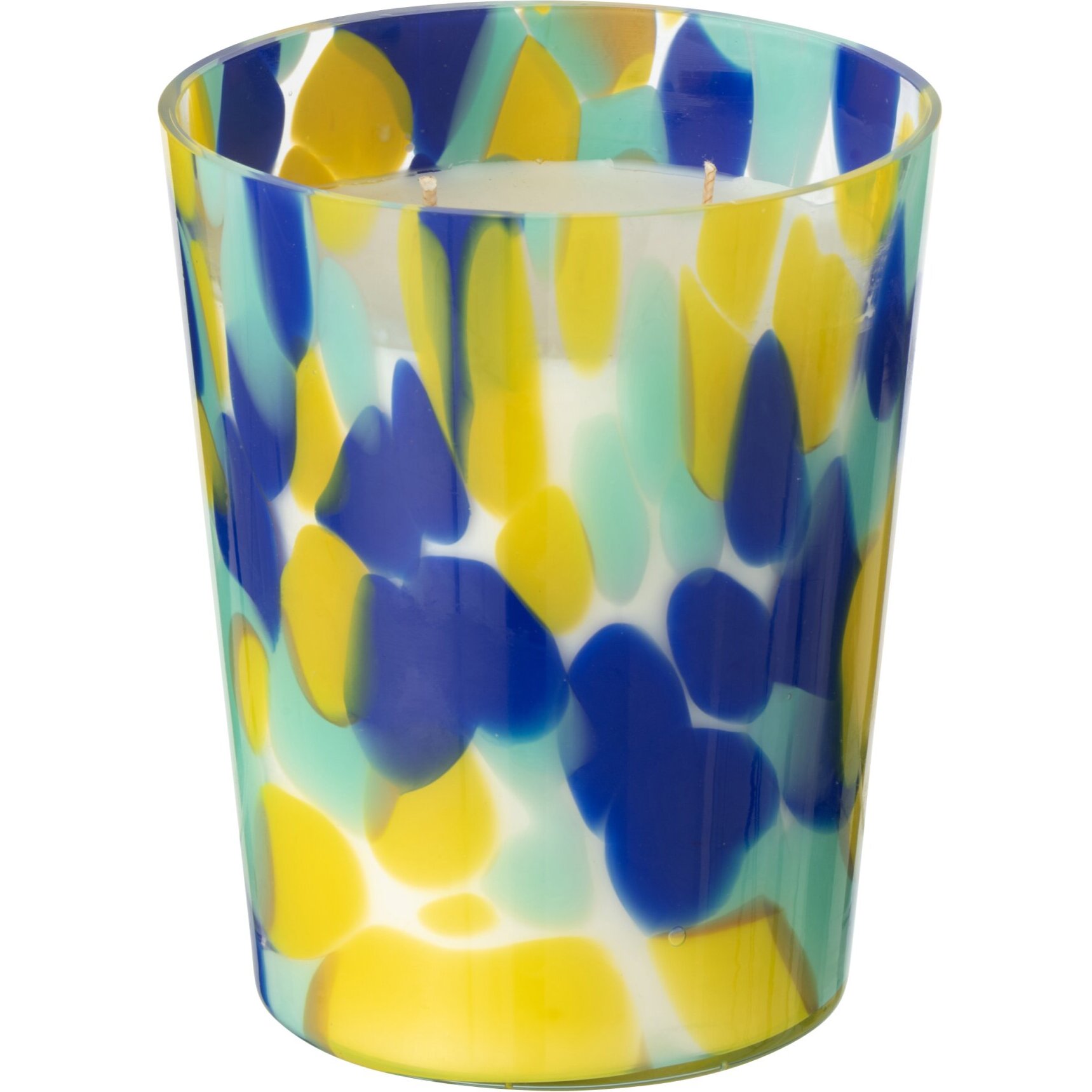 J-Line bougie parfumée Noa - White Tea - verre - bleu/jaune - medium - 68H