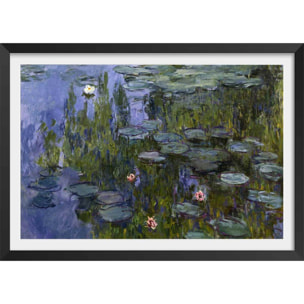 Poster Les Nympheas Claude Monet Affiche + cadre en bois - Noir