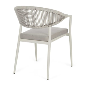 Set di 4 sedie con braccioli GETARIA in alluminio beige e corda tortora, impilabili