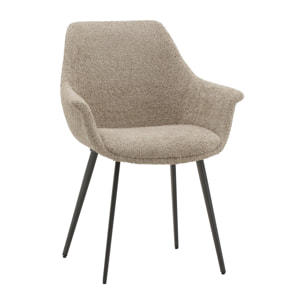 Set di 2 sedie MIRASIERRA in tessuto beige effetto bouclé e gambe in metallo nero, con braccioli