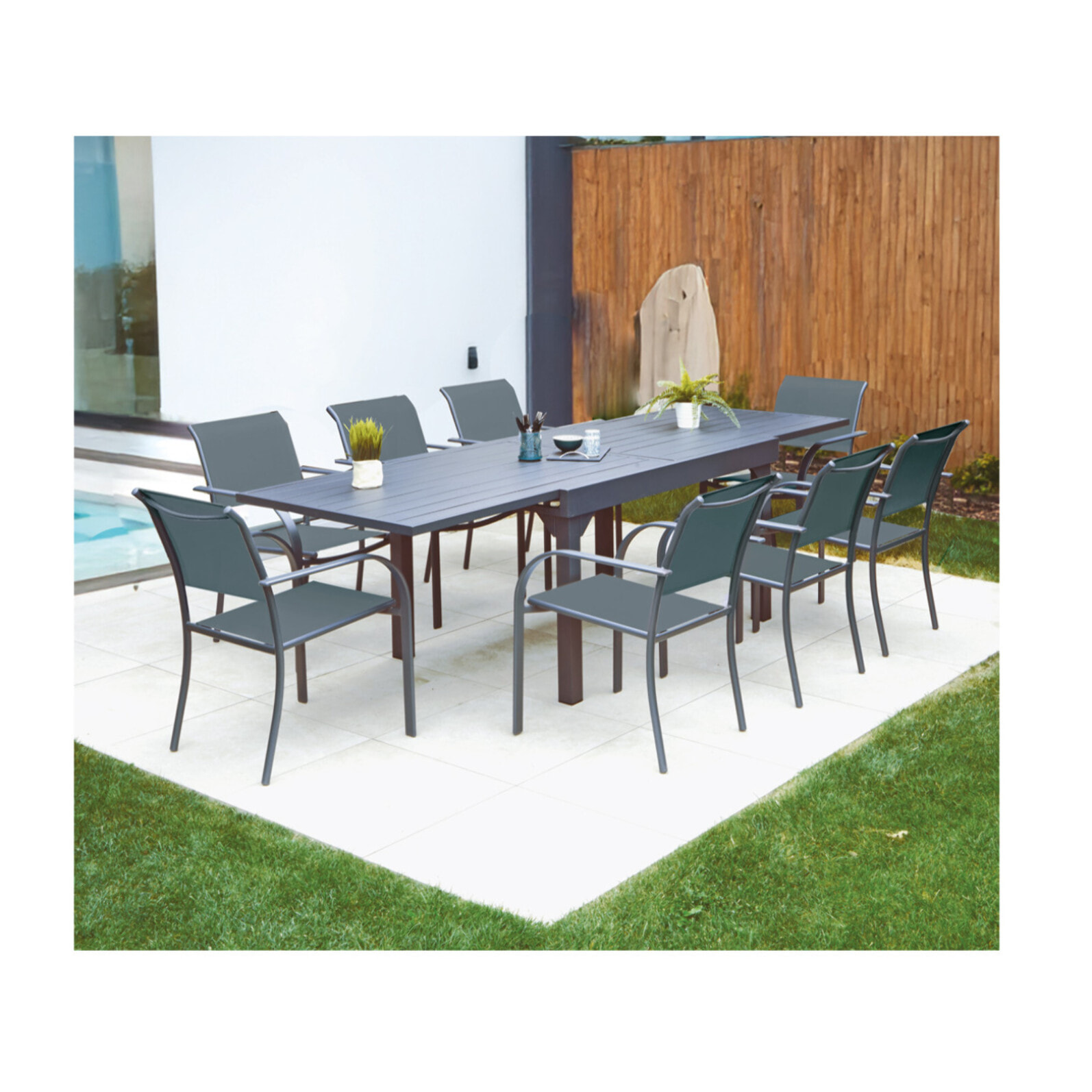 GUETHARIZIERS - Ensemble table et chaises de jardin  - Gris Anthracite
