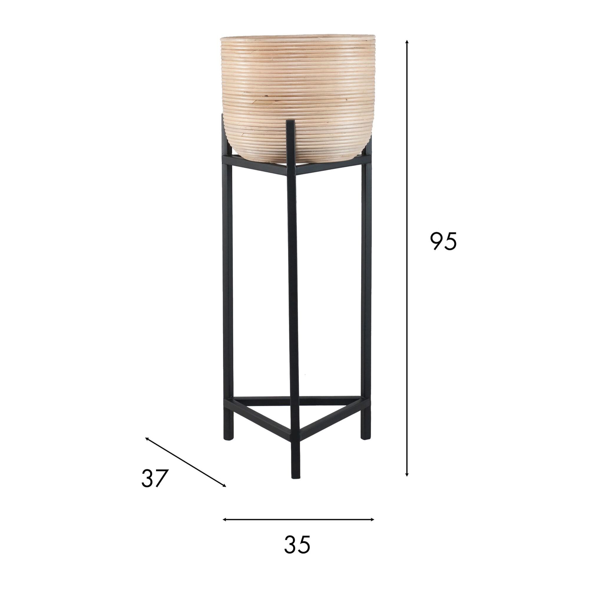 Cache pot en rotin pieds en métal noir 35cm h78-95cm LIMA