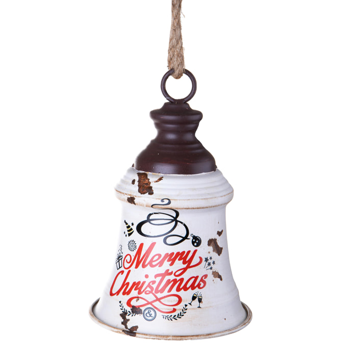 Campana In Metallo Classica. Diametro 16,5 X Altezza 25,5 Cm - Pezzi 2 - 16,5X25X16,5cm - Colore: Bianco  - Bianchi Dino - Articoli Natalizi