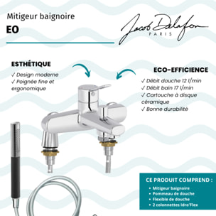 Mitigeur baignoire Eo + pommeau de douche Shift Ellipse + flexible de douche lisse + colonnettes Idro'Flex