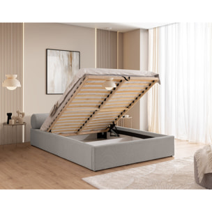 Billy - lit coffre - 180x200 cm - en tissu texturé - sommier inclus - Gris