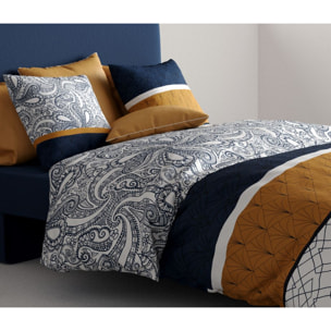 Parure housse de couette Coton Dakota 57 fils Bleu fonce