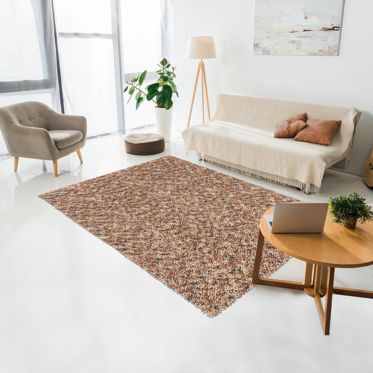 Tapis shaggy tissé en laine motif faux uni ELRA