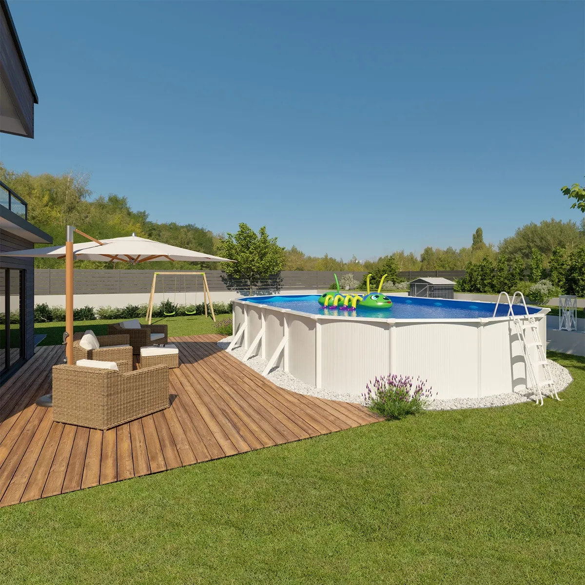 Piscine hors sol acier ovale 10,05 x 5,50 x 1,32 m blanche SAPHIR