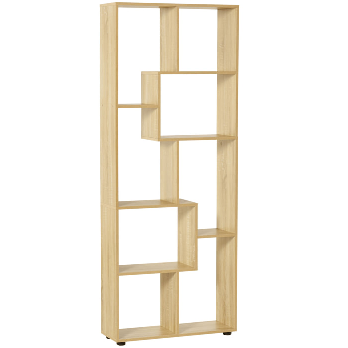 Bibliothèque étagère meuble de rangement dim. 70L x 24l x 178H cm en zigazag et 8 espaces en panneau de particules naturel