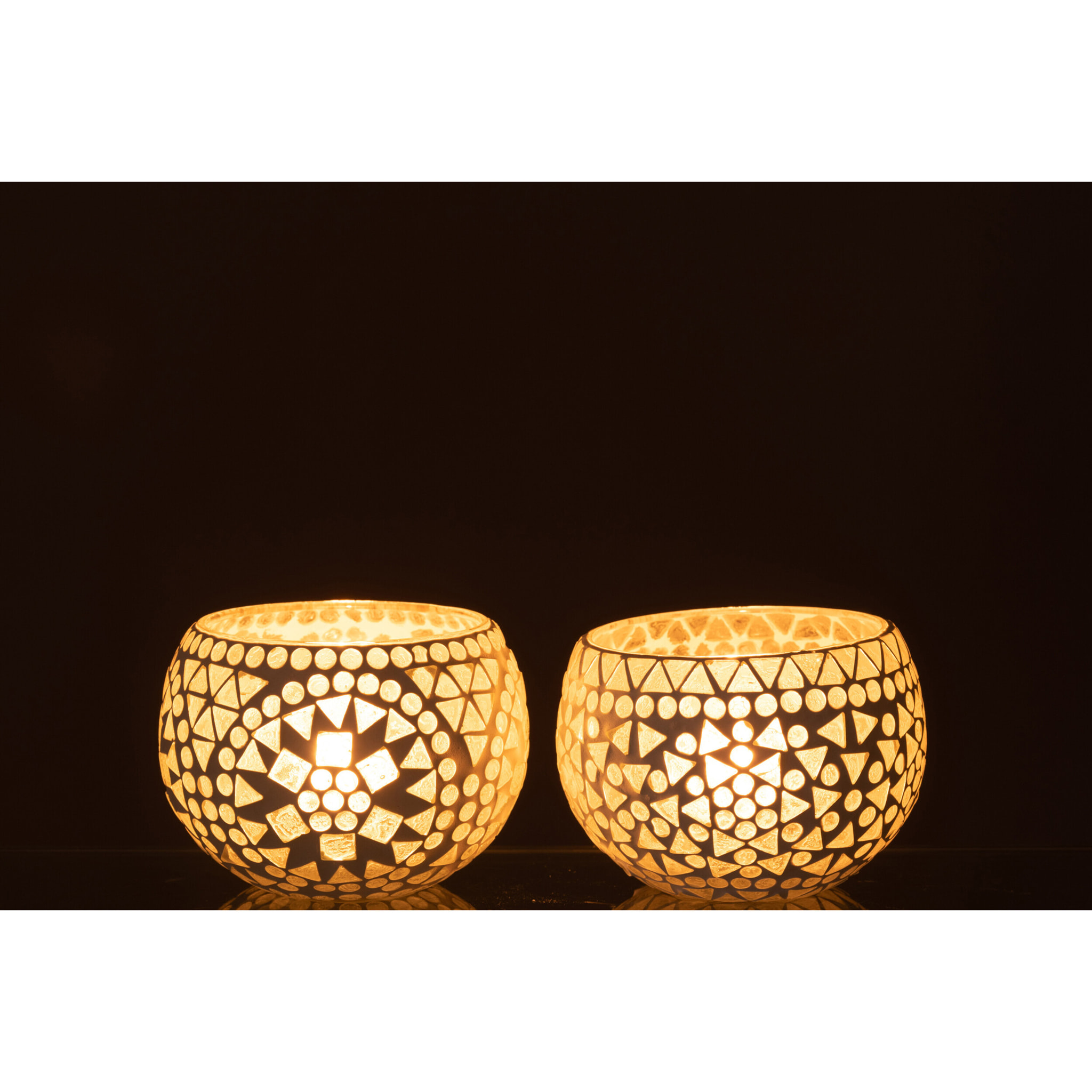 J-Line bougeoir Mosaïque Eki - verre - blanc - medium - 2 pcs