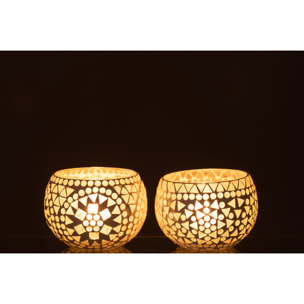 J-Line bougeoir Mosaïque Eki - verre - blanc - medium - 2 pcs