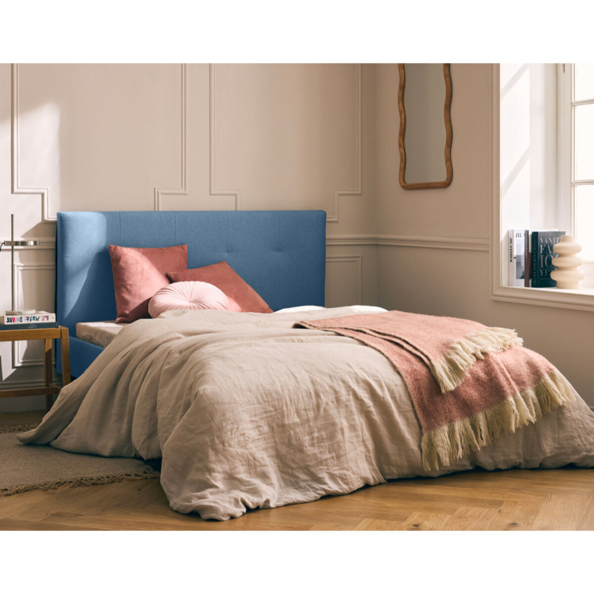 Monet - lit - 160x200 - sommier inclus - en tissu - Bleu