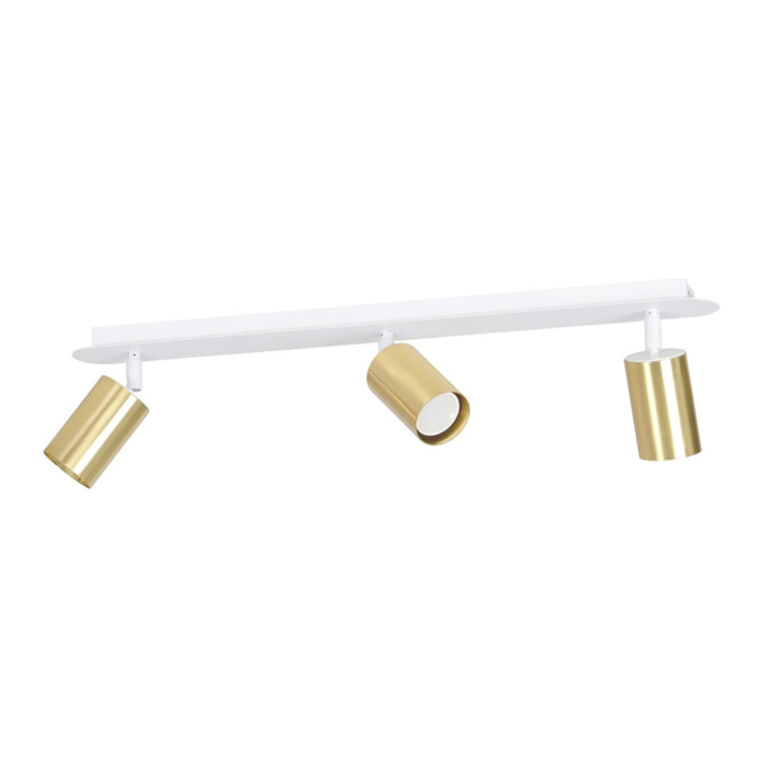 Faretto da soffitto ZEN 3 in acciaio bianco e oro lucido