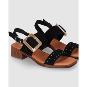 Sandalias de Serraje - Negro - Tacón: 4 cm