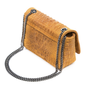 FIRENZE ARTEGIANI Monteriggioni Borsa a Spalla da Donna. Vera Pelle Scamosciata Incisione Coccodrillo Made in Italy 24x8x15 Cm. Colore: pelle