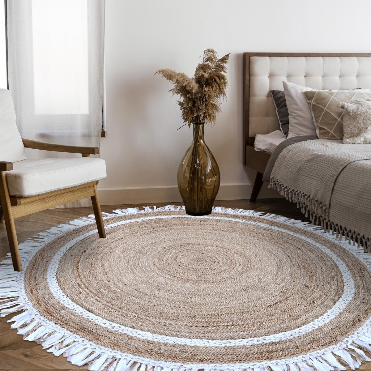 Tapis rond 80x80 rond JT SATCH Blanc , tapis jute artisanal