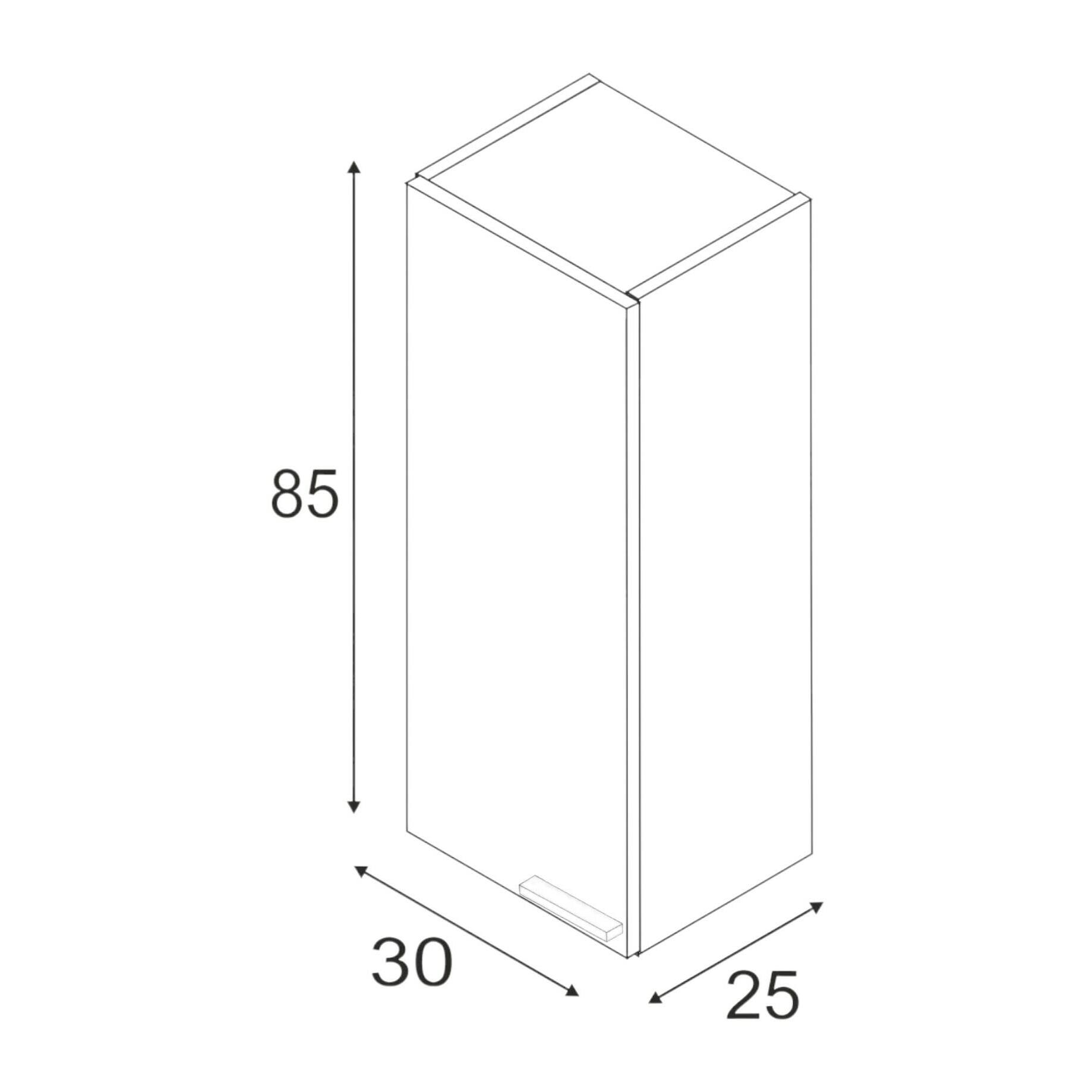 Colonna bagno Torrance, Mobile a colonna per bagno a 1 anta, Armadio pensile sospeso con 1 ripiano, cm 30x25h85, Rovere