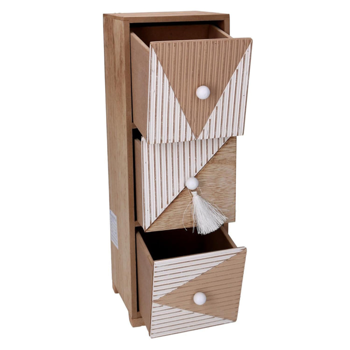 Portatutto in legno con 3 cassetti, marrone rettangolare cm11,5x11,5h34