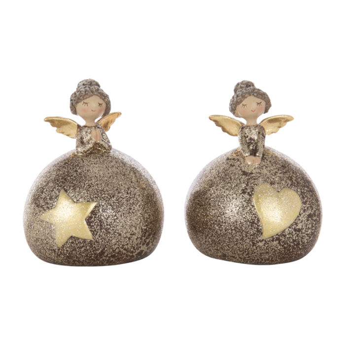 J-Line figurine Ange Cœur + Boule Étoile - polyrésine - mix - small - 2 pièces