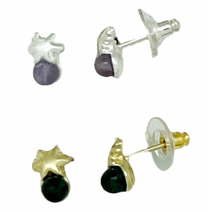 Pack de pendientes flor mini con bolita en plata 10µ y dorado