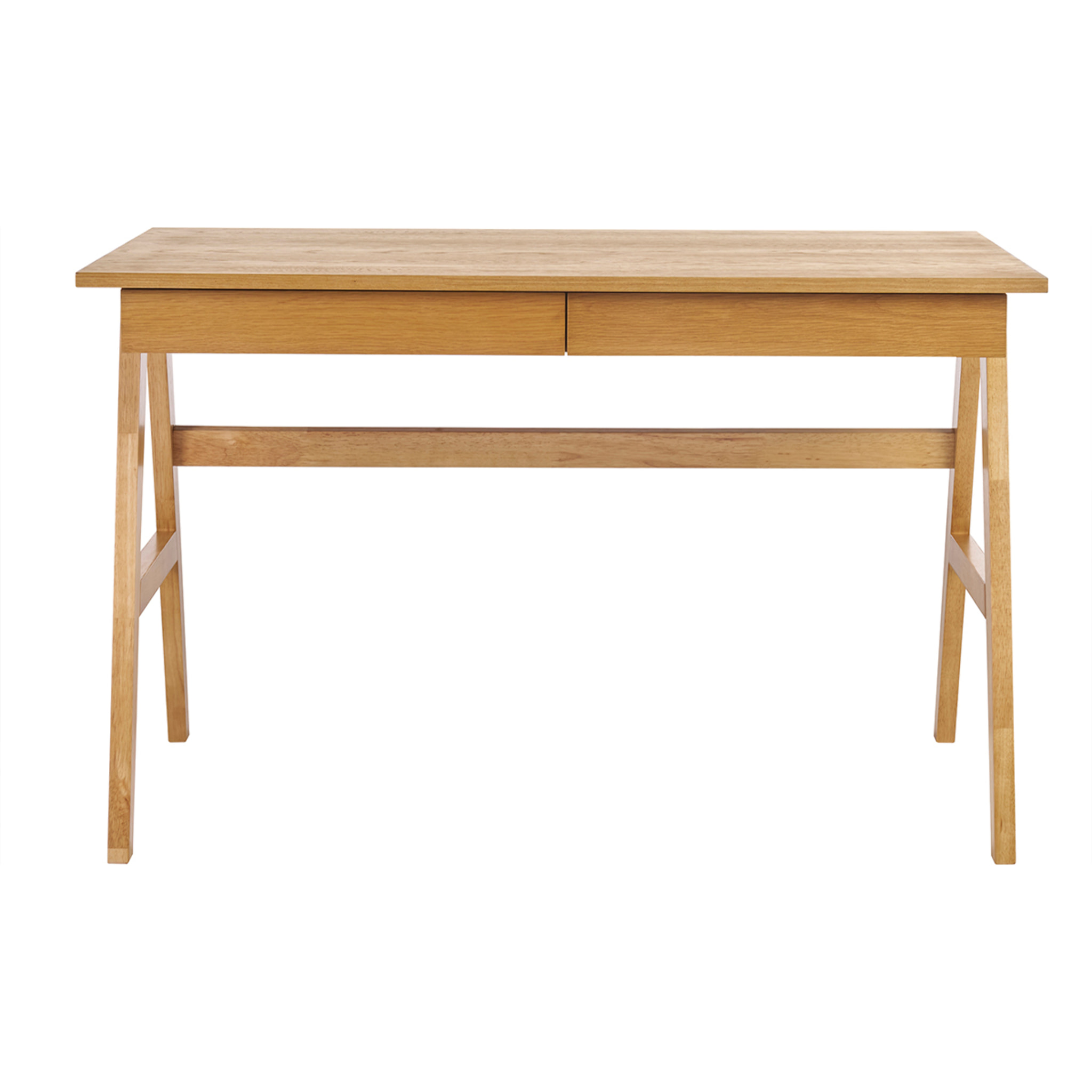 Bureau design avec rangements 2 tiroirs bois clair hévéa L120 cm BROOK
