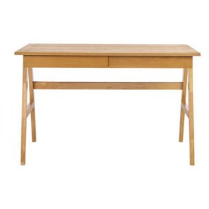 Bureau design avec rangements 2 tiroirs bois clair hévéa L120 cm BROOK