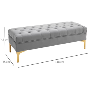 Banco Pie de Cama Taburete Pie de Cama con Asiento Acolchado y Patas Metálicas Banqueta de Dormitorio para Entrada Pasillo Carga 120 kg 118x45x42 cm Gris