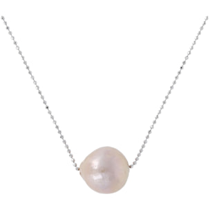 PERLAVIVA - Collana Catena a Palline in Argento 925 placcato Platino con Perla Ming d'Acqua Dolce Rosa Ø 11 mm