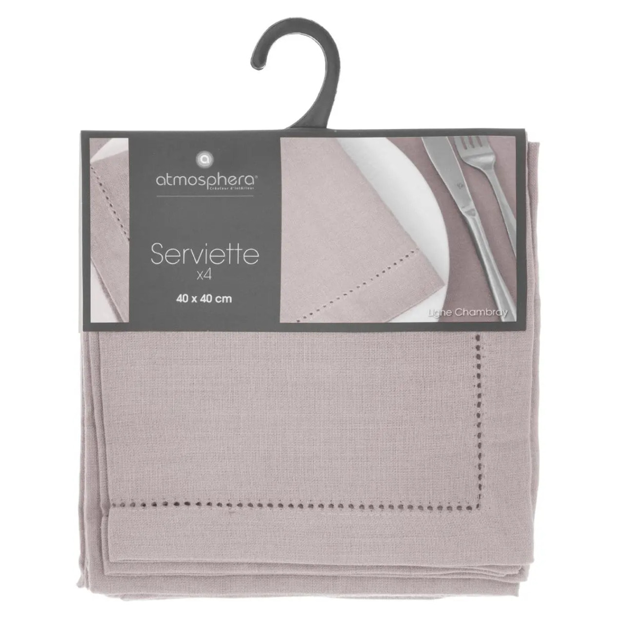 Lot de 4 serviettes de table "Chambray" gris souris 40x40cm