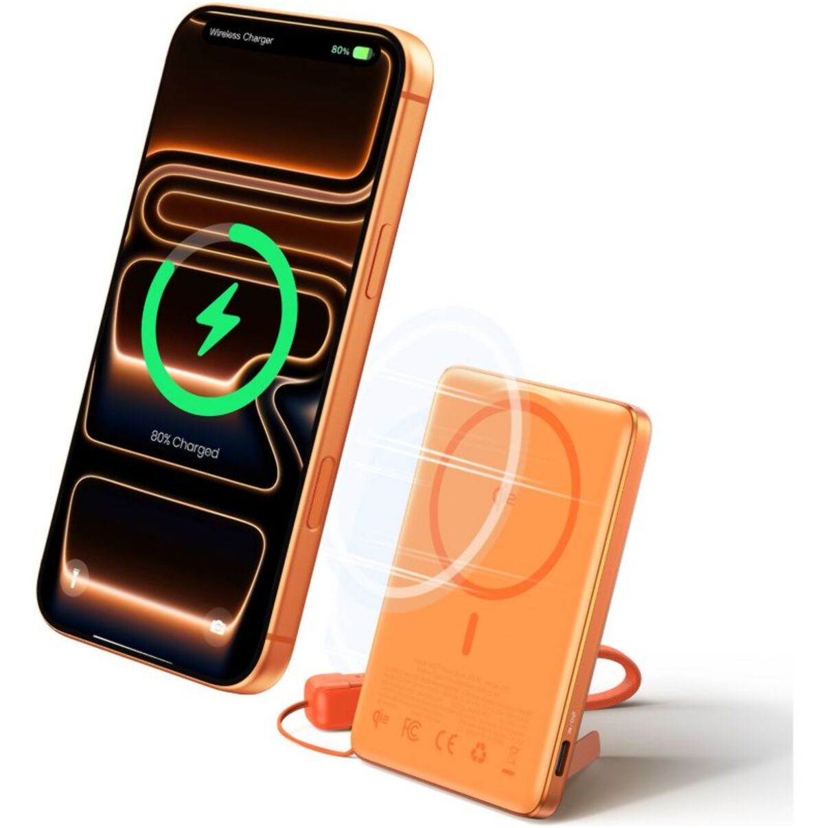Batterie externe INIU 5000 mAh Magnet Qi2 MagPro slim orange