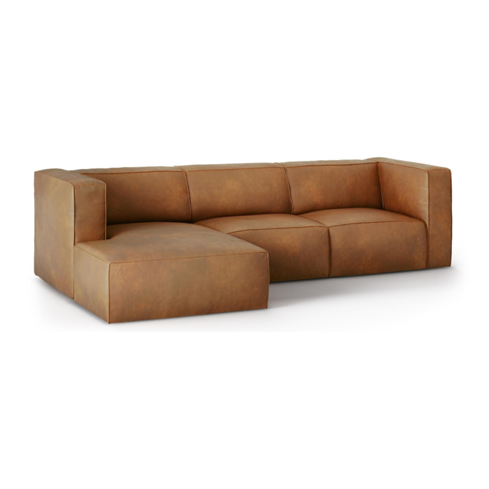 Canapé d'angle gauche ''Muse'' 5 places en cuir véritable marron