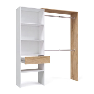 Armario vestidor abierto con diseño funcional en blanco artik y roble canadian 158x187 cm Aura Blanco Artik (Blanco Mate) - Roble Canadian