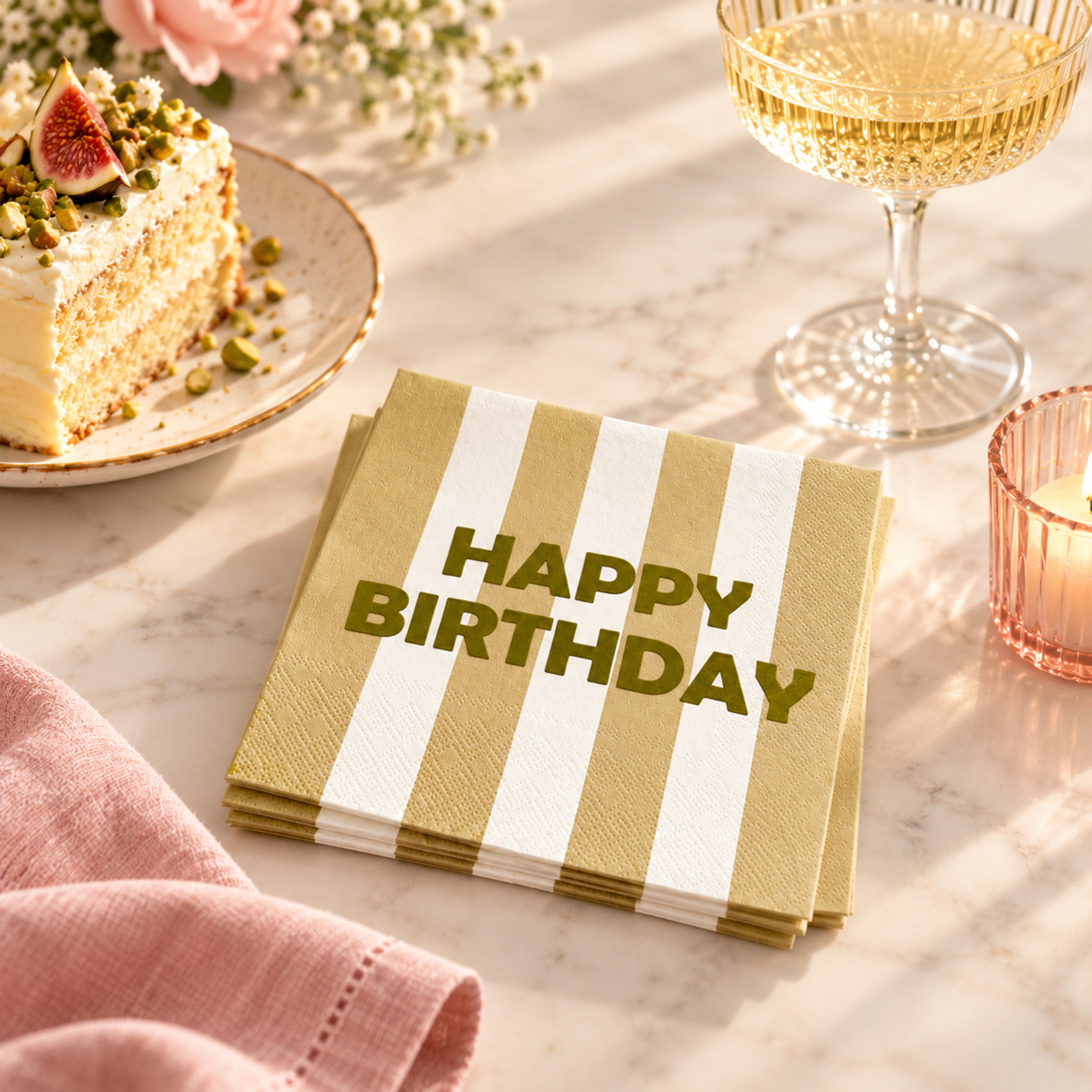 Lot de 20 serviettes en papier imprimées Happy Birthday - Beige