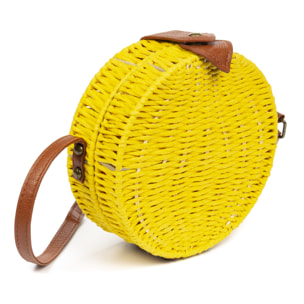 IRIA QUINTANA Borsa a tracolla da donna Cuneo. Tessuto Paglia Pelle Sintetica PU 18x4x18 Cm. Colore giallo