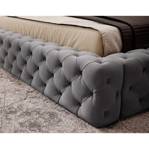 Christiana - lit coffre - 140x200 - sommier inclus - en velours - Gris foncé
