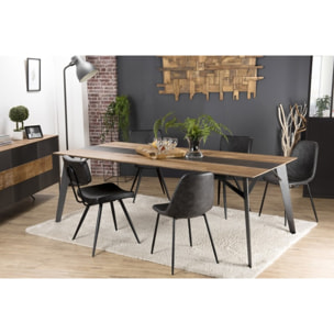 MAXENCE - Table à manger rectangulaire 220x100cm bois Teck recyclé métal et pieds métal noir