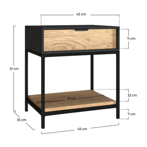 Table de chevet en bois et métal noir 1 tiroir - Jakson