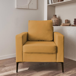 Fauteuil en velours côtelé ocre - Bjorn - Canapé 1 place fixe droit pieds métal