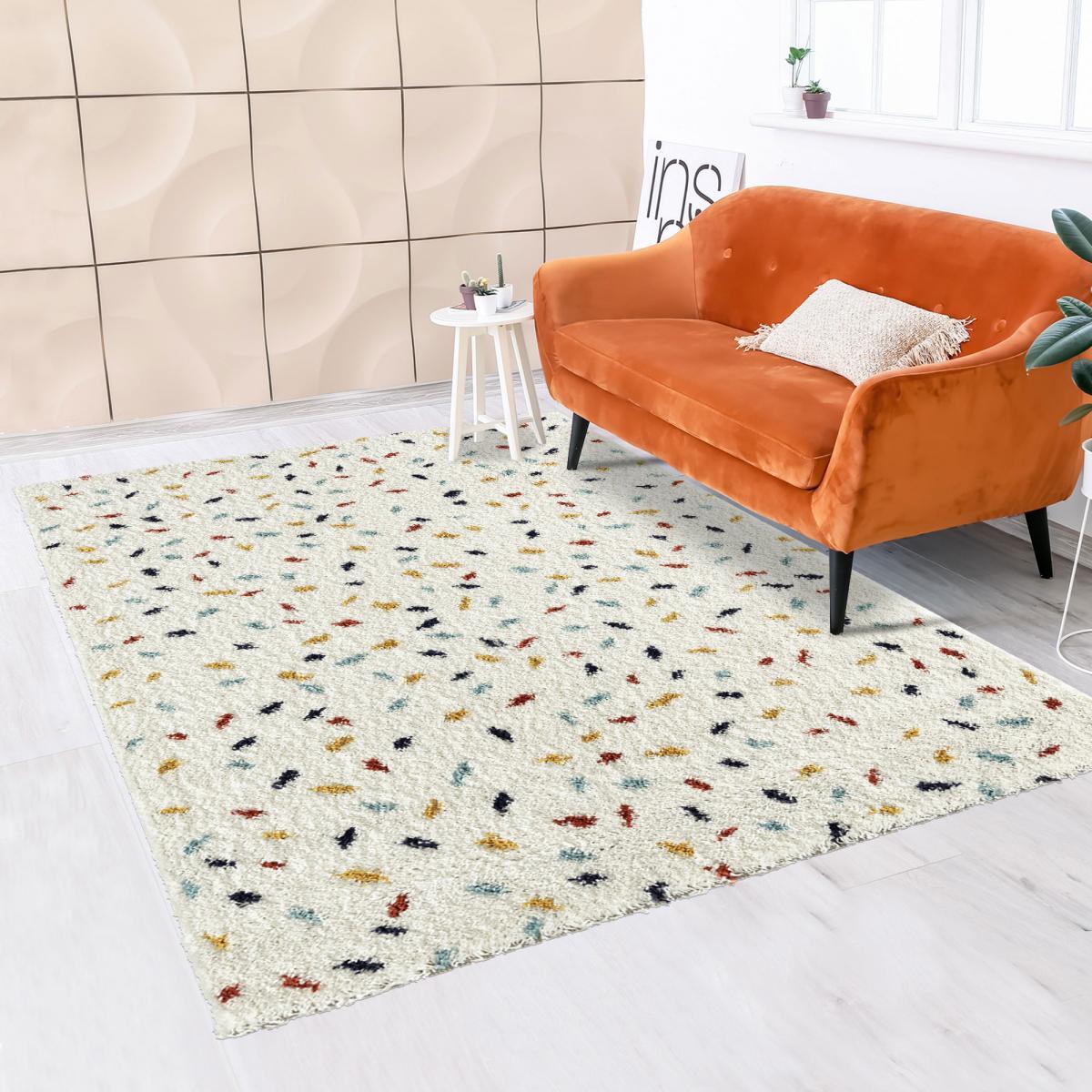 Tapis longs poils shaggy tissé motif berbère PACE
