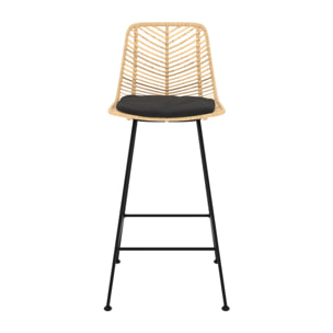 Lot de 2 chaises pour îlot central 66 cm en rotin naturel et noir - Tamara