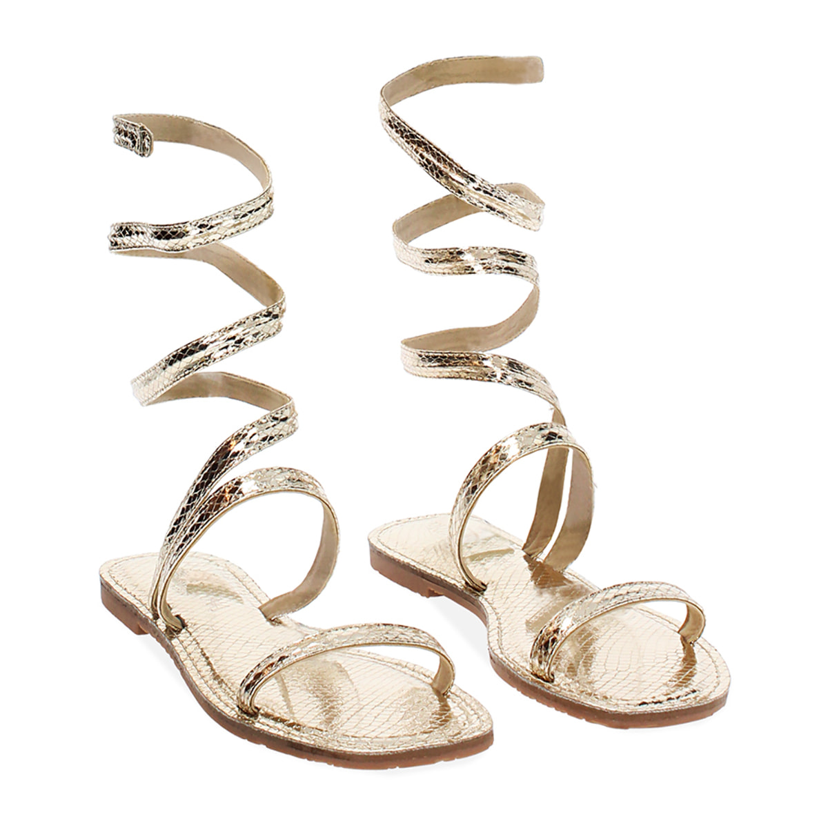 Sandalias planas oro de pitón